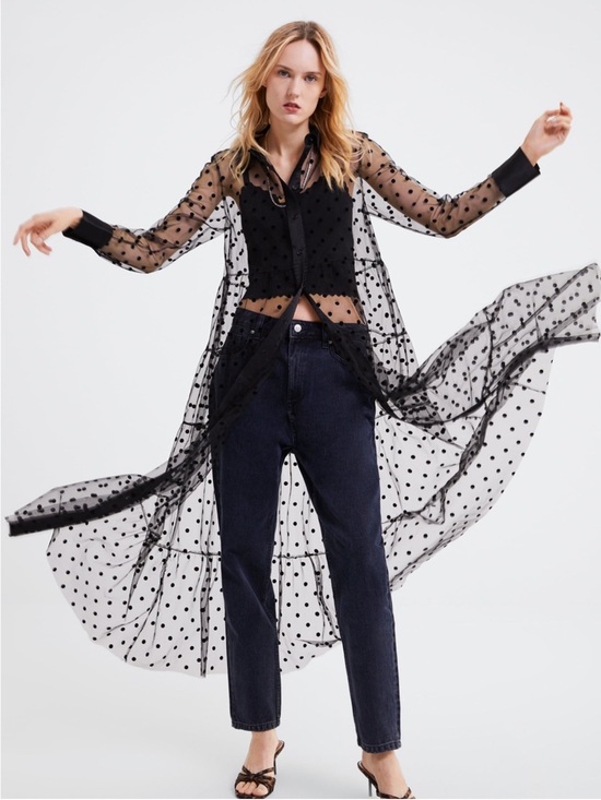 Zara Dresses & Skirts - NWT Zara Black Sheer Swiss dot Tulle button down duster/dress
